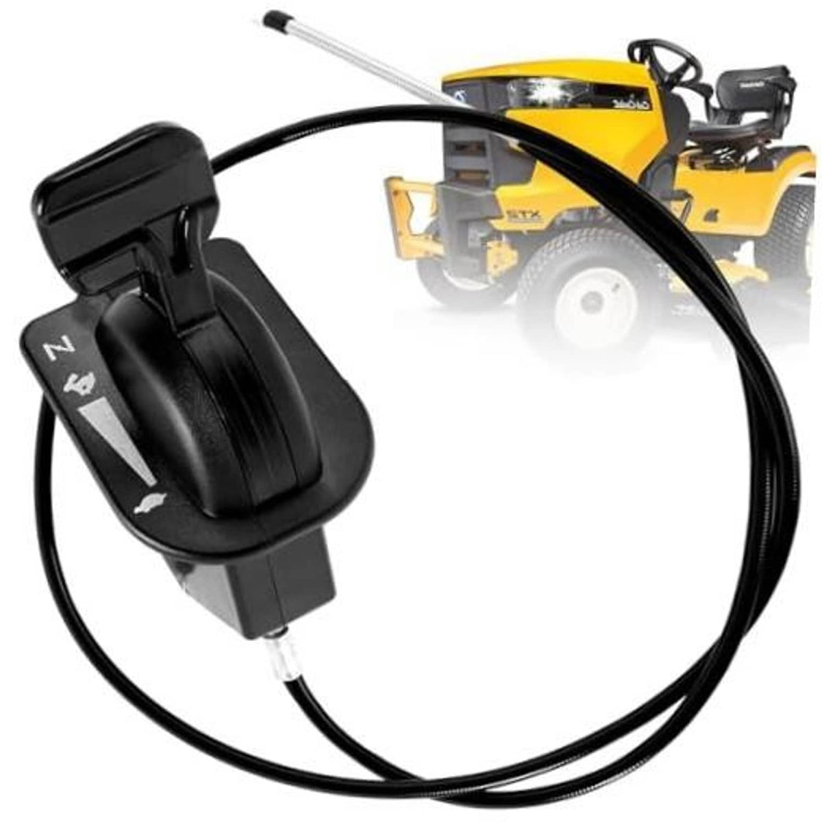 Black throttle cable with control handle and looped wiring harness