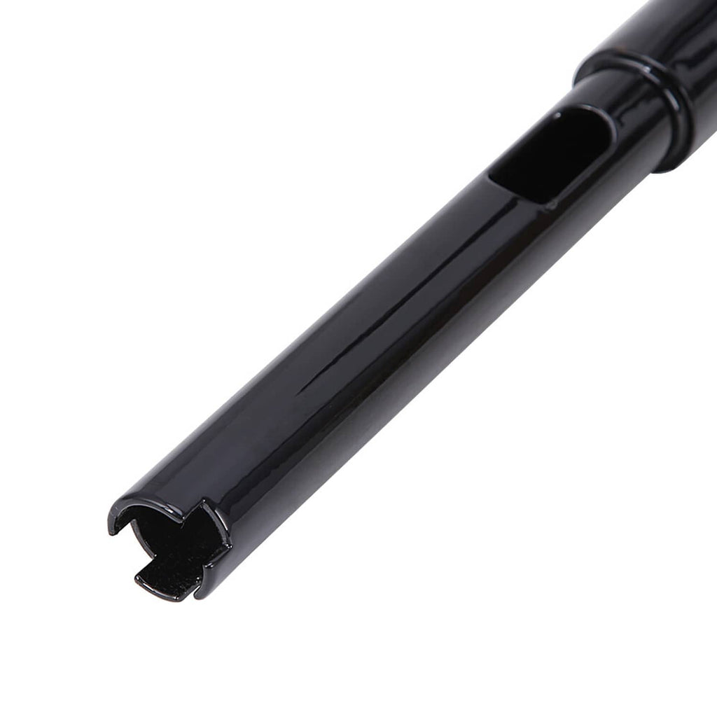 Close-up of black meathook handlebar tube end and glossy finish