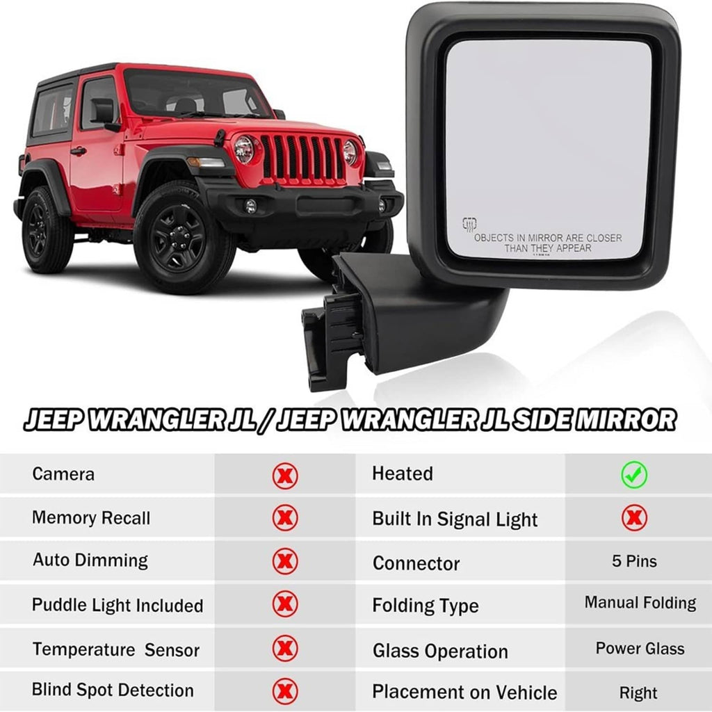 Black power heated side mirrors with square glass and mounting brackets