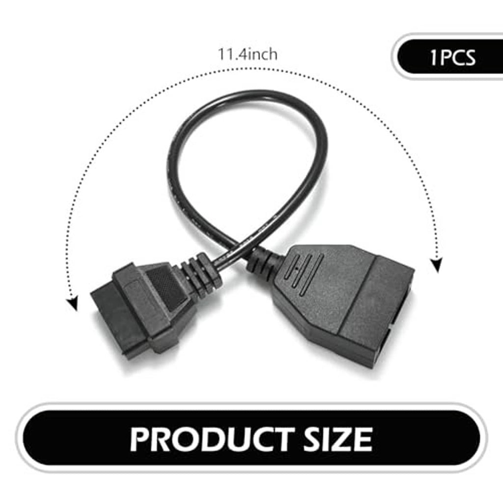 OBD adapter cable, black 12-pin and 16-pin connectors with 11.1 in cord