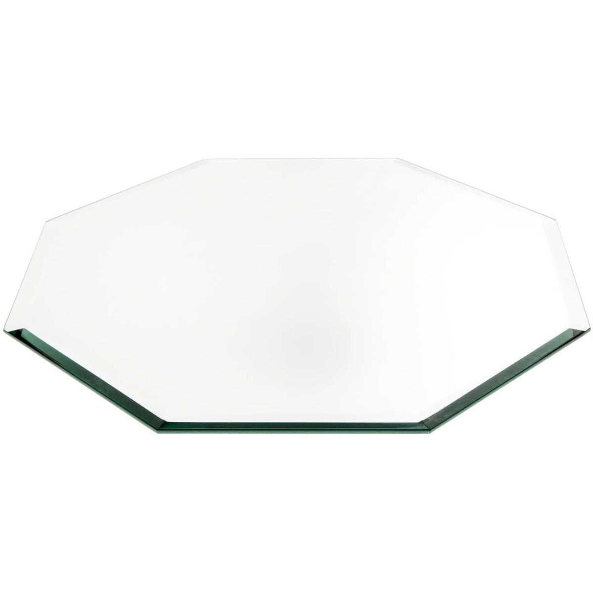 Octagonal beveled glass mirror with silver-toned edge trim