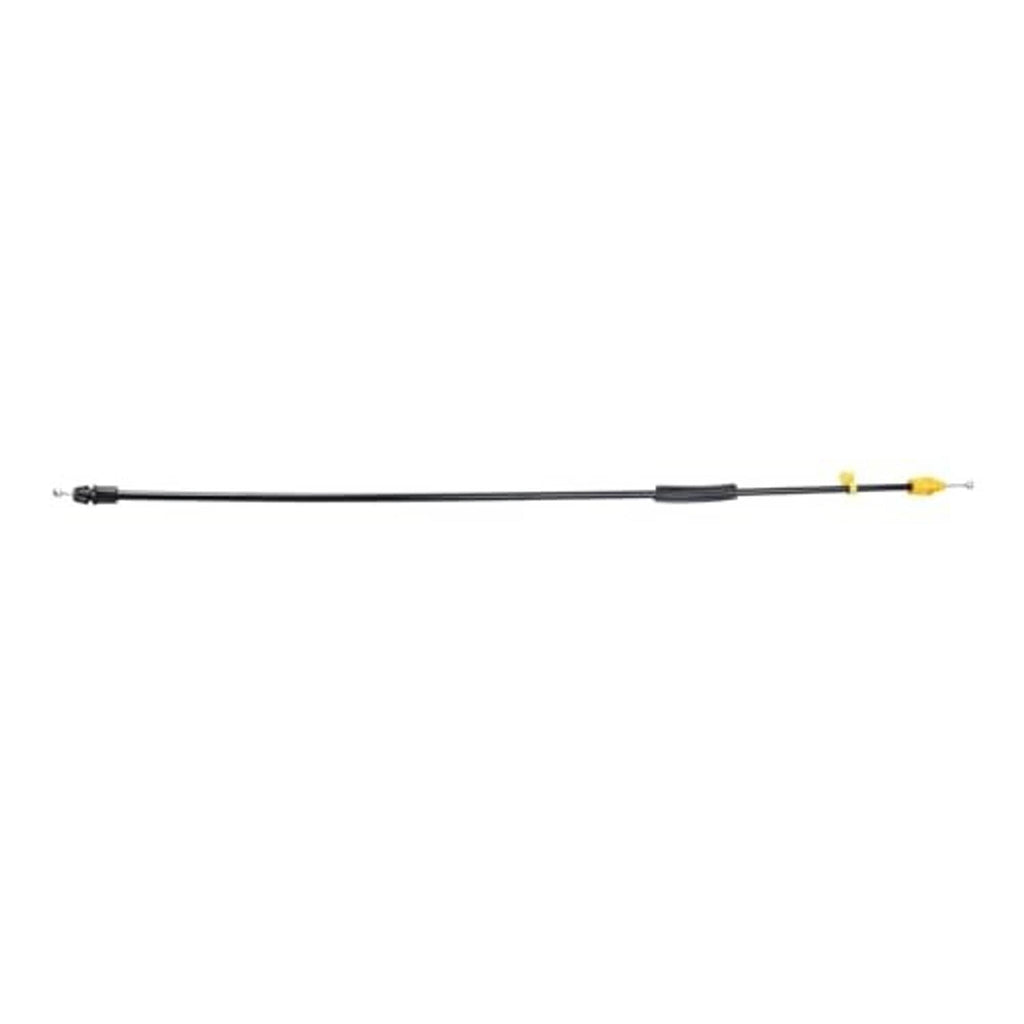 Black door latch cable with yellow end terminals, long straight profile