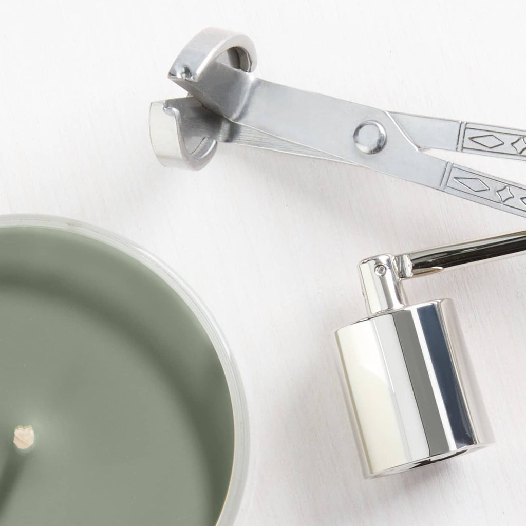 Candle wick trimmer tool with clamp and metal handle