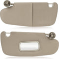 Beige sun visor pair with mirror cutout and mounting clips, left and right