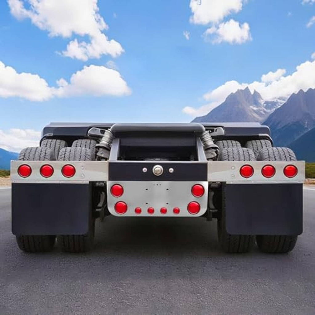 Rear center tail light panel in stainless steel with red circular lenses and round cutouts