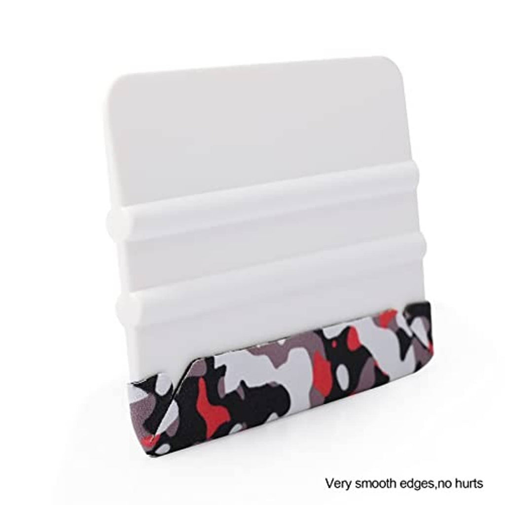 White squeegee block with smooth plastic edge and red/black/gray camouflage felt strip