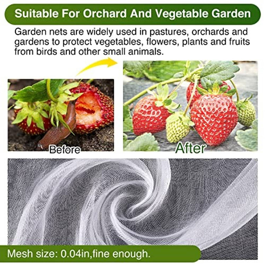 Garden mesh netting barrier, shown covering berries and plants to deter birds