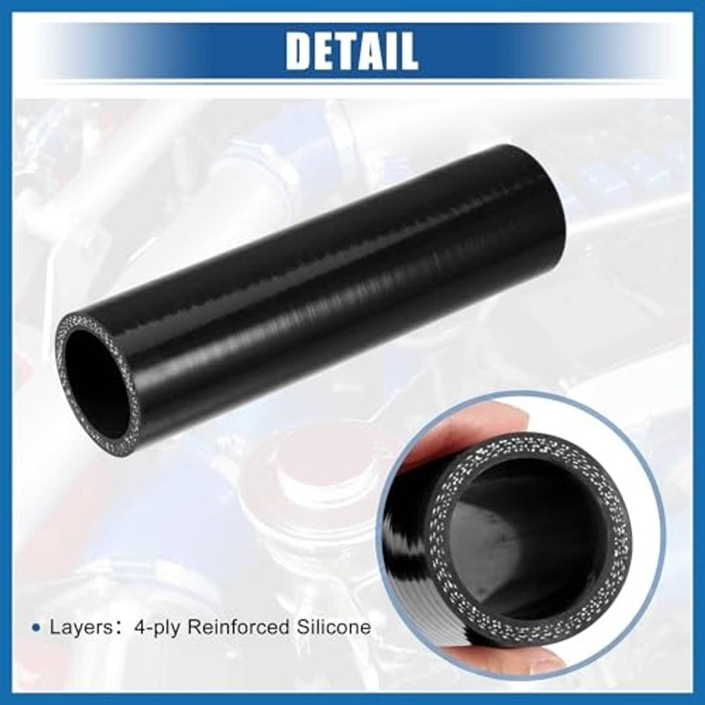 Black reinforced silicone coupler hose with textured outer braid, open end.