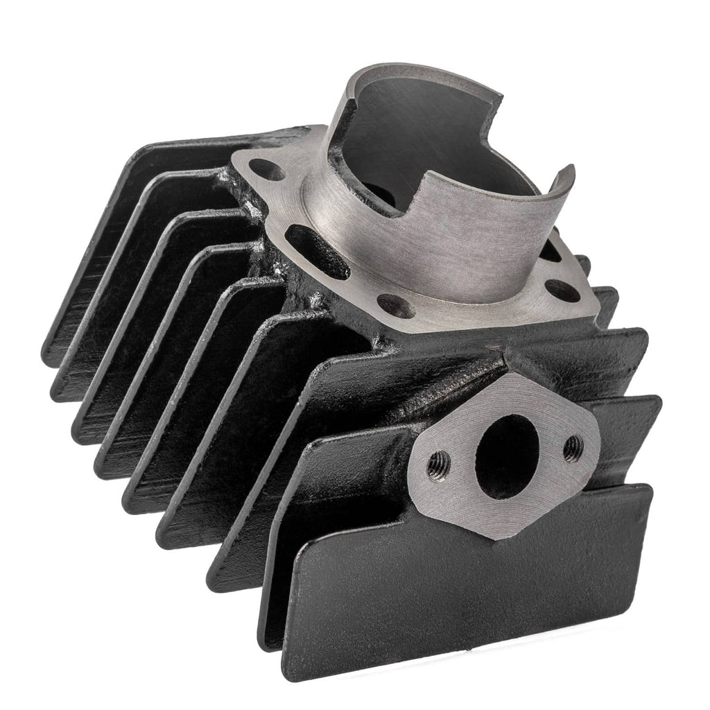 Pair of cylinder head and cylinder block with cooling fins and mounting plate
