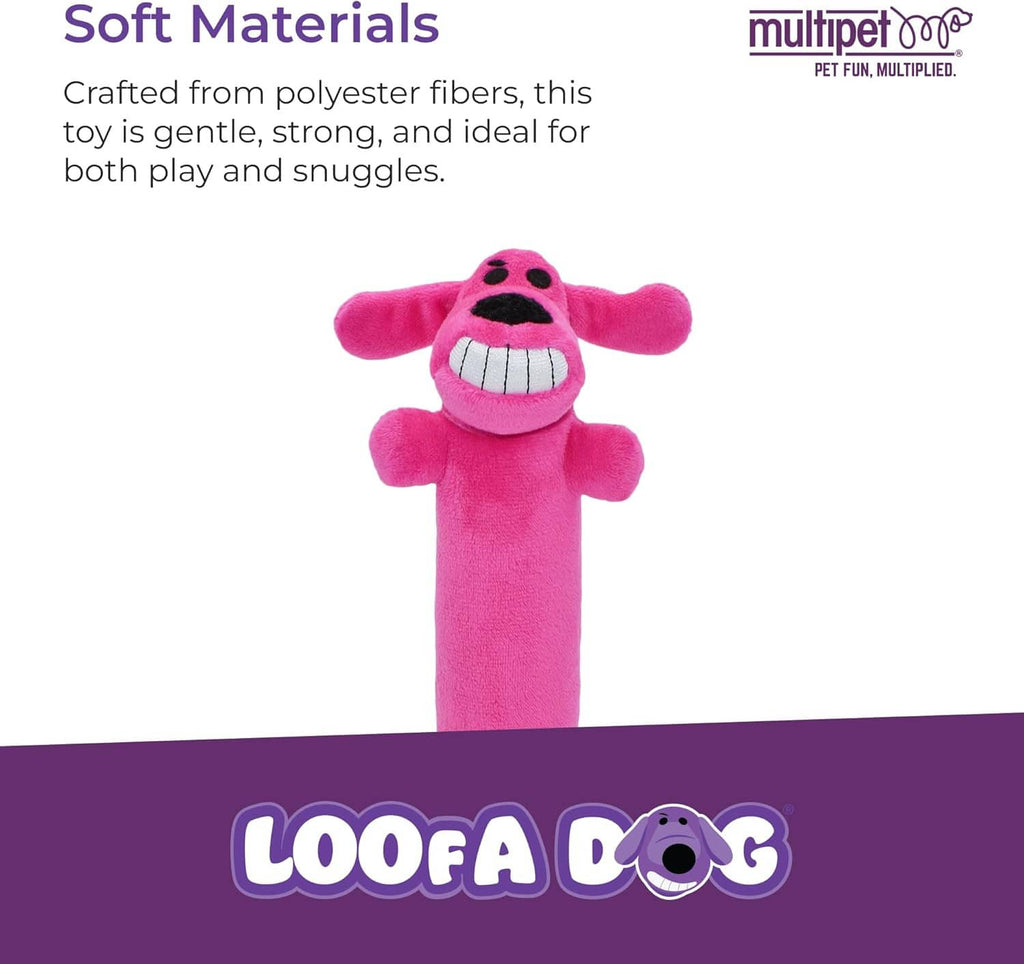 Pink long-legged dog plush toy with open mouth and soft felt-like texture