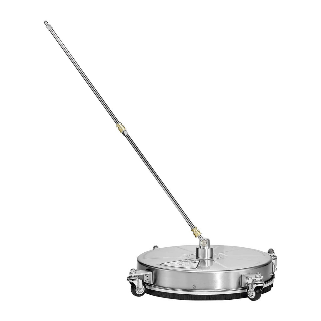 Pressure washer surface cleaner with extension wand and 4 caster wheels, round disc head