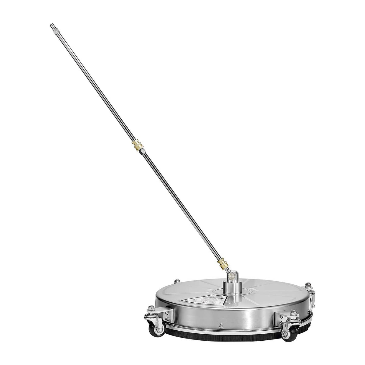 Pressure washer surface cleaner with extension wand and 4 caster wheels, round disc head
