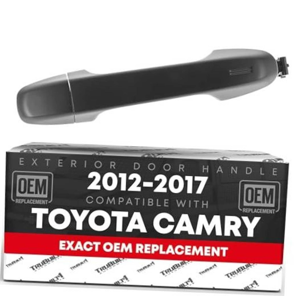 Gray exterior rear door handle with mounting clip, smooth finish