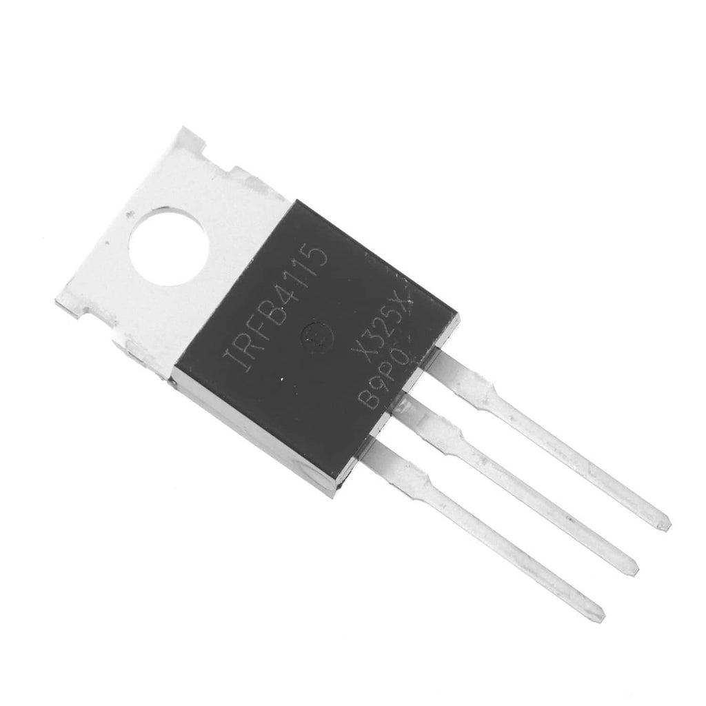 N-channel MOSFET transistor with engraved IRFB4115 marking and three silver leads