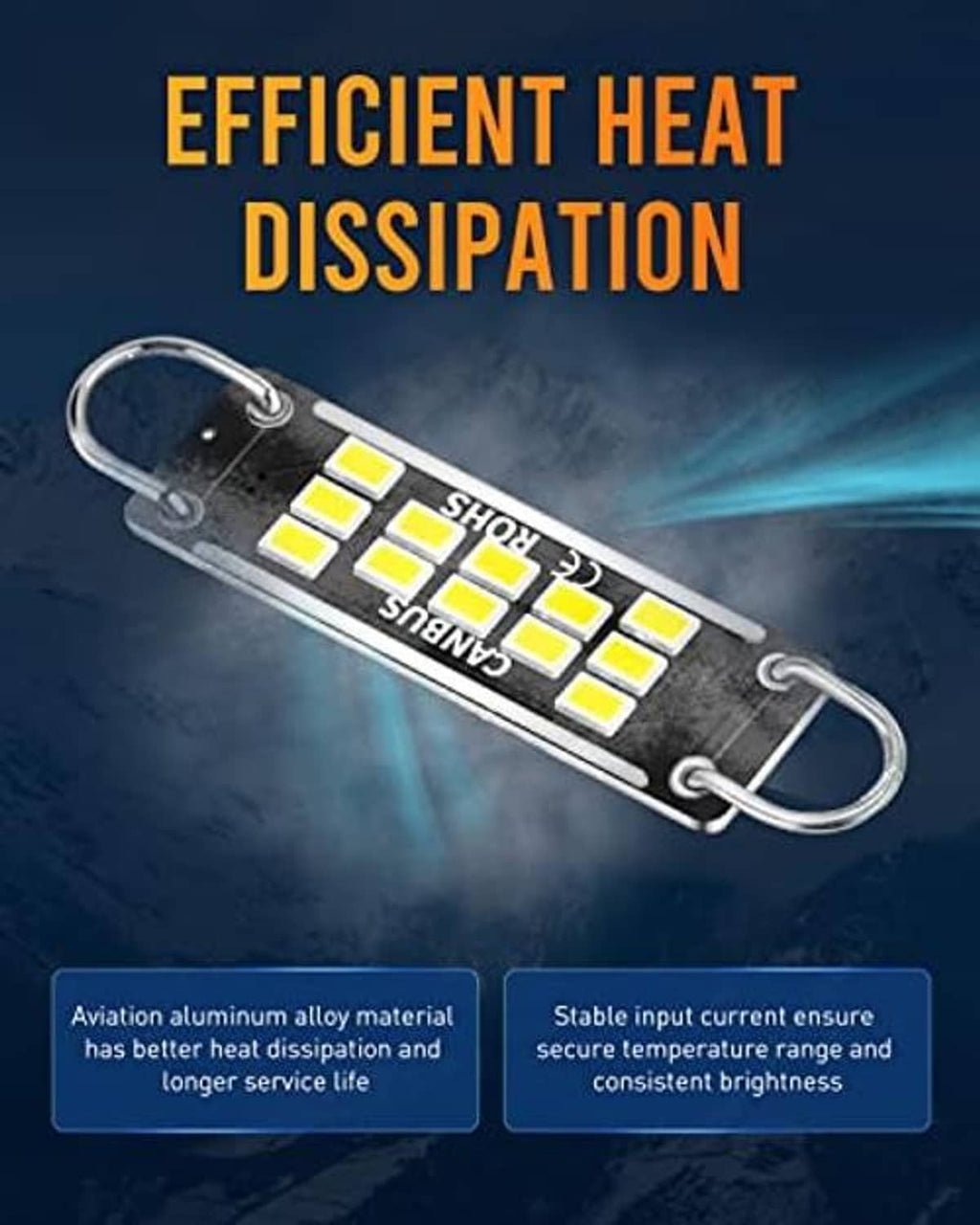 Car LED dome light bulb bar, multiple SMD chips on black board with metal end loops