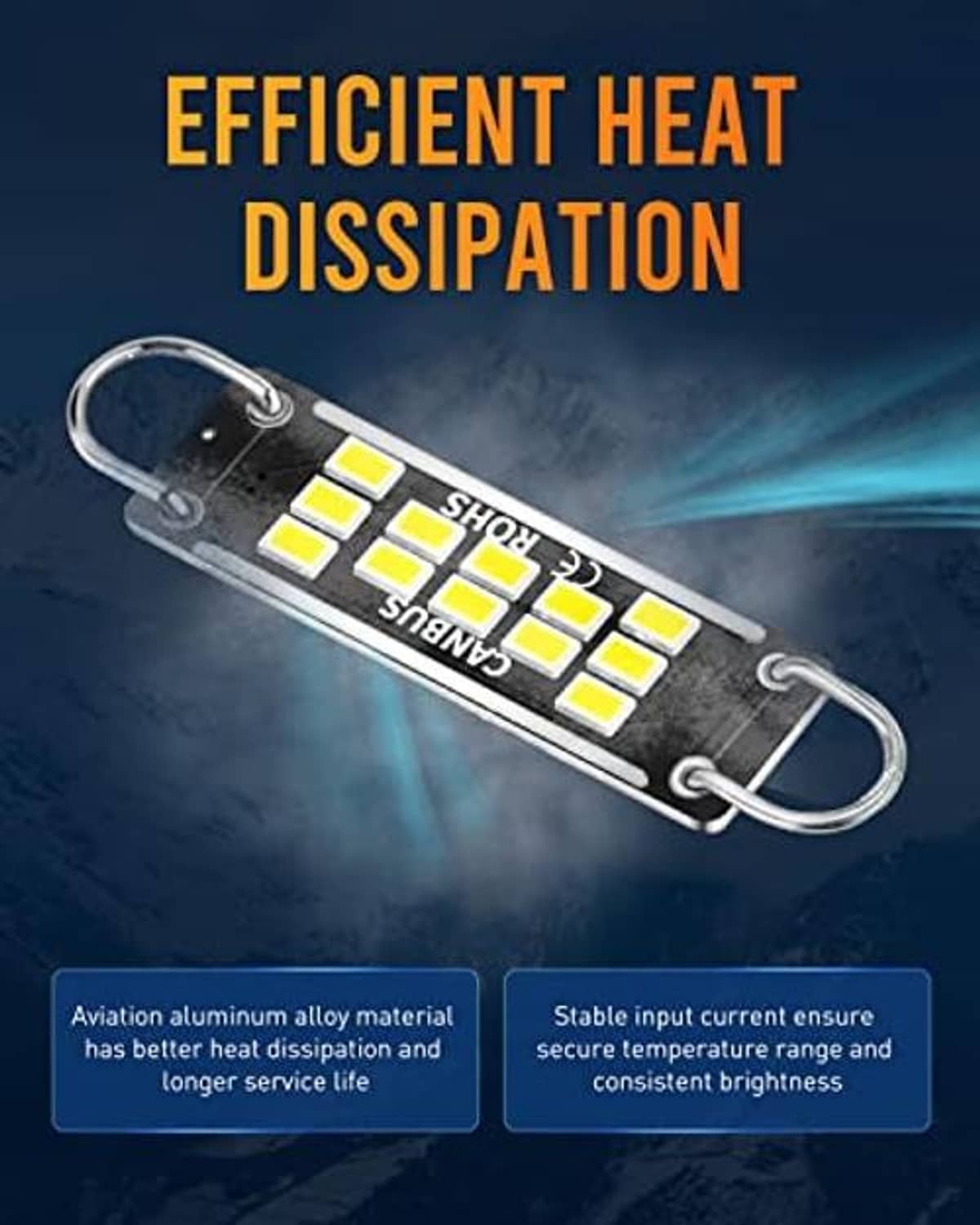 Car LED dome light bulb bar, multiple SMD chips on black board with metal end loops