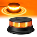Amber LED beacon light with illuminated top lens on black magnetic base