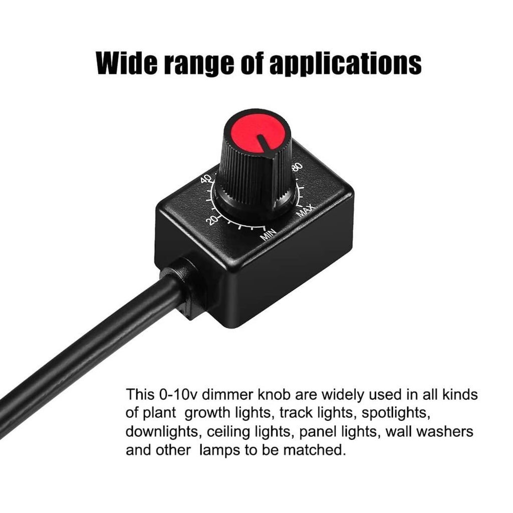 LED dimmer knob controller with red dial, black housing, and attached power cable
