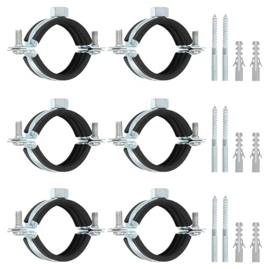 10-pack adjustable pipe bracket clamps with black rubber insert and mounting screws