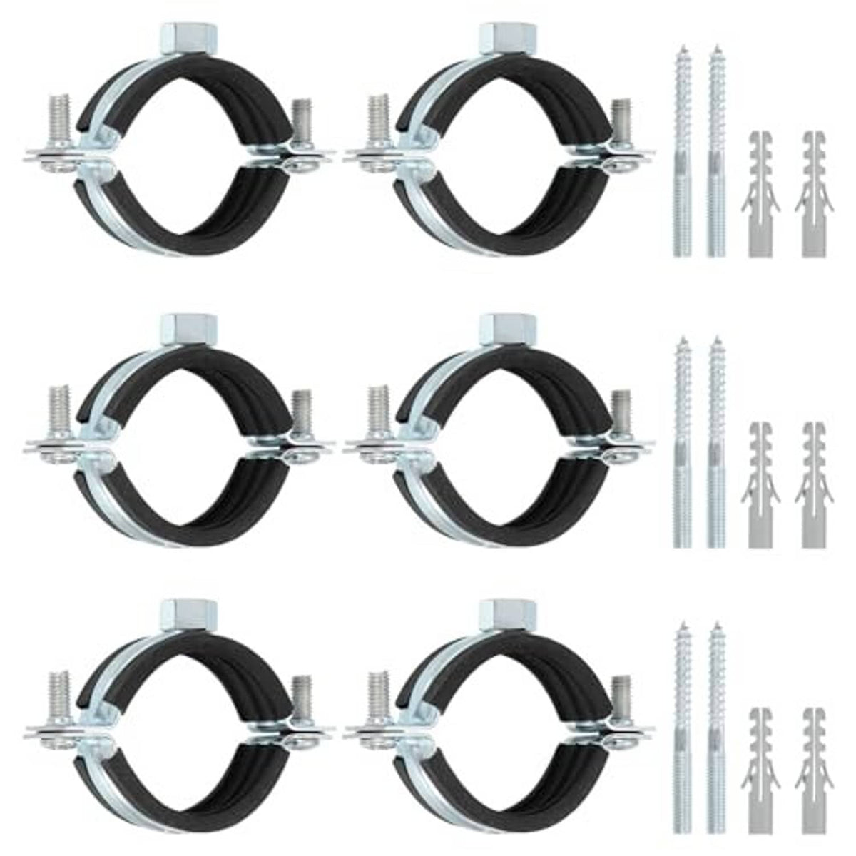 10-pack adjustable pipe bracket clamps with black rubber insert and mounting screws
