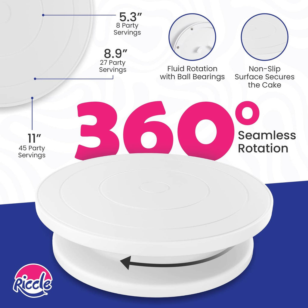 White round cake turntable with non-slip surface and ball-bearing fluid rotation