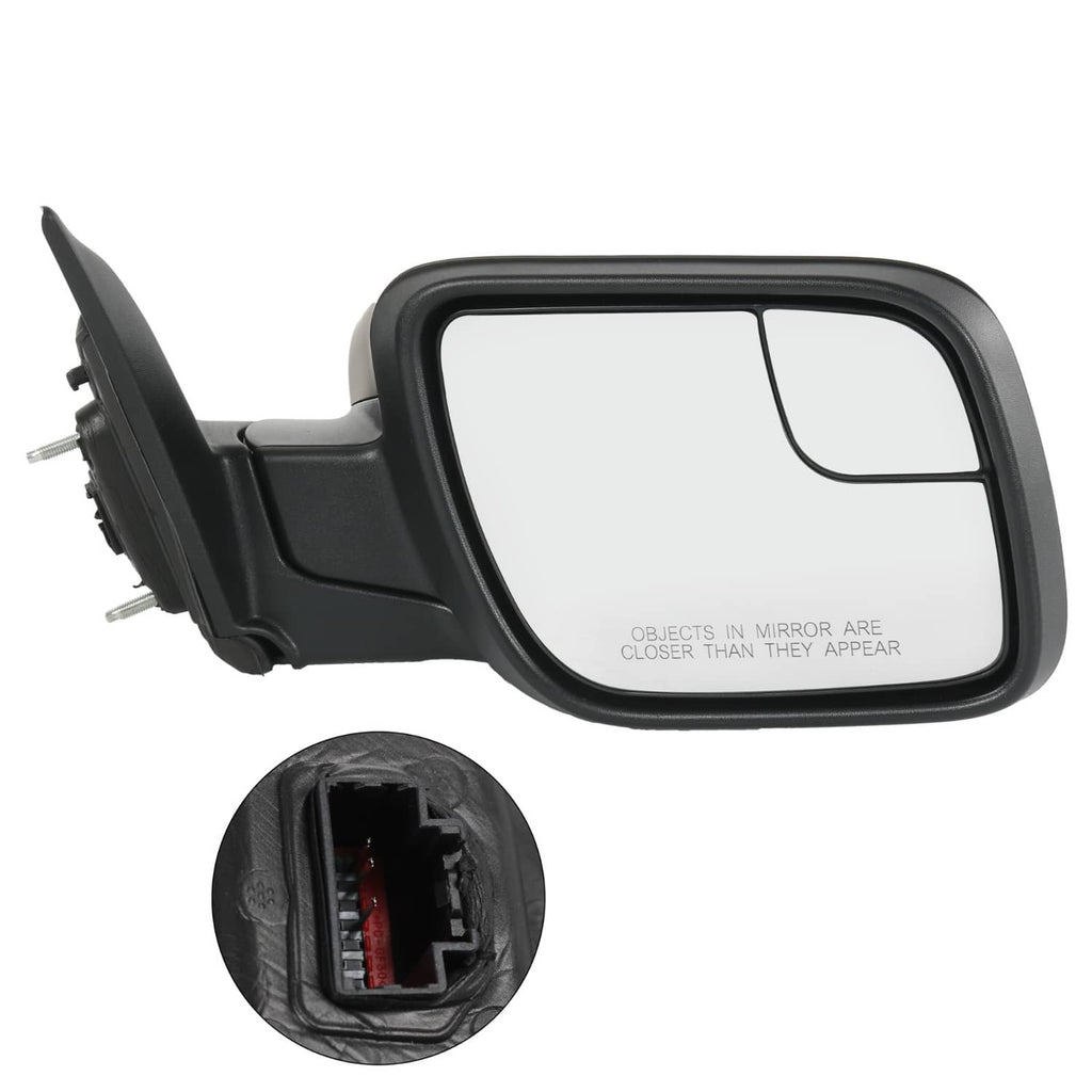 Right side power side mirror with black textured housing and clear glass