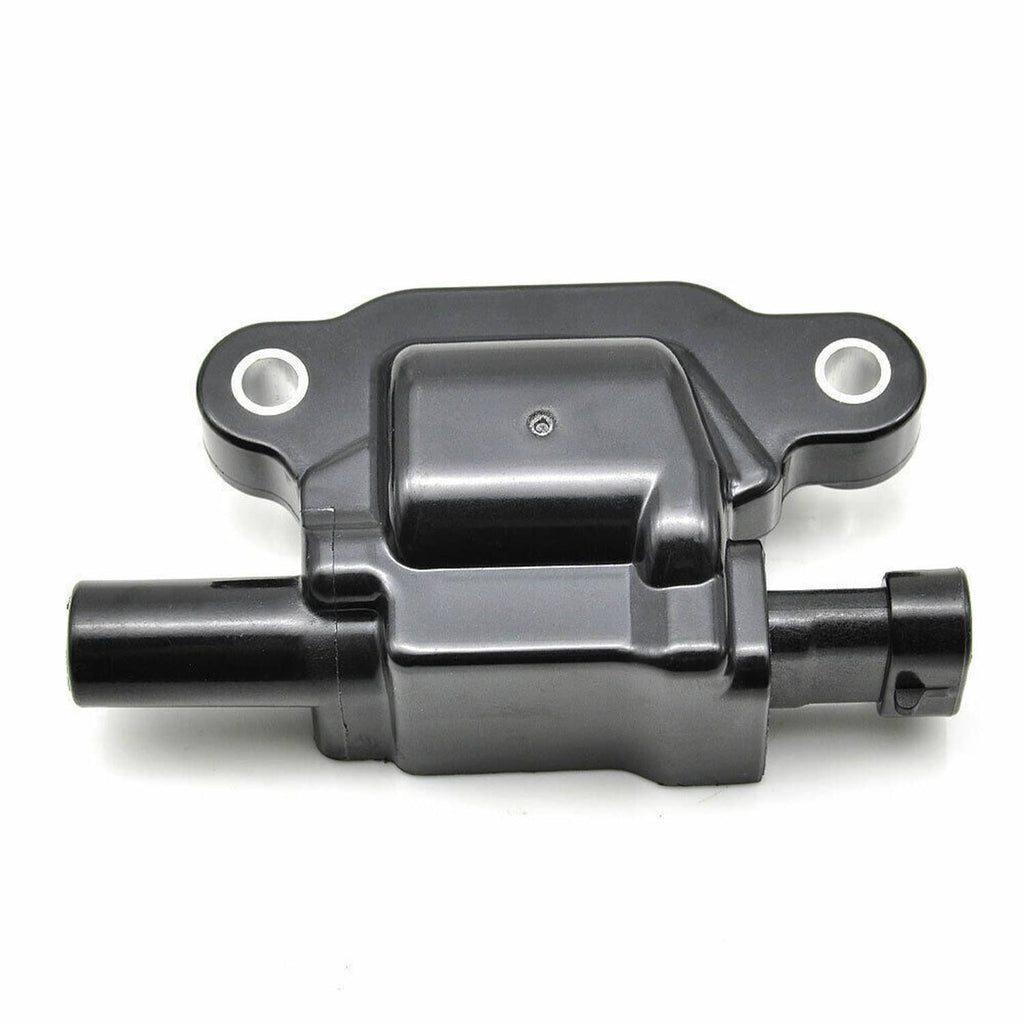 Black ignition coil module with mounting holes and cylindrical connector