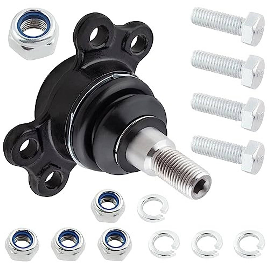 Front ball joint with black housing and metal threaded stud, plus hex nuts and washers