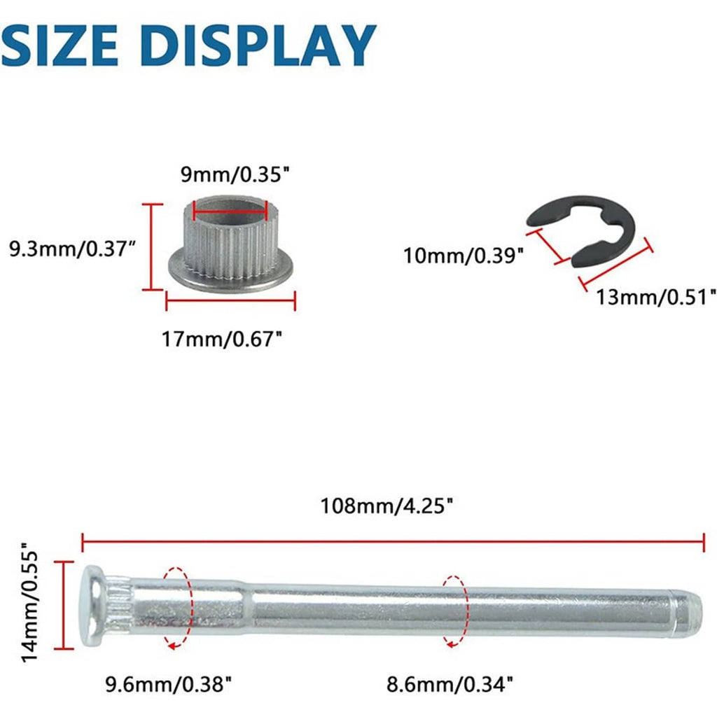Door hinge pin and bushing dimension diagram with measurement lines for pin and bushing