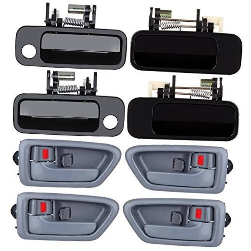 Set of exterior and interior door handle assemblies with black and gray housings
