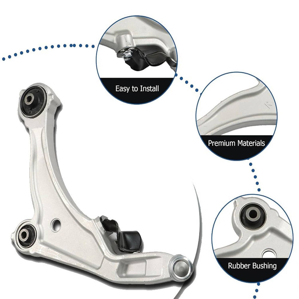 Silver control arm with black rubber bushing and attached metal pivot joint