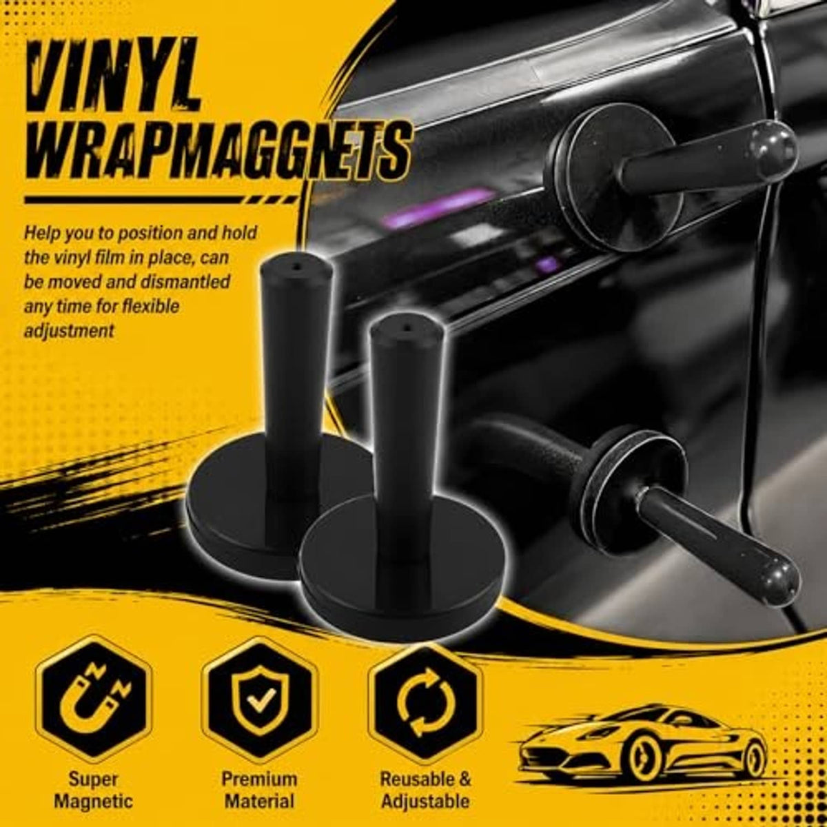 Vinyl wrap magnets set of four adjustable black magnetic holders for positioning film