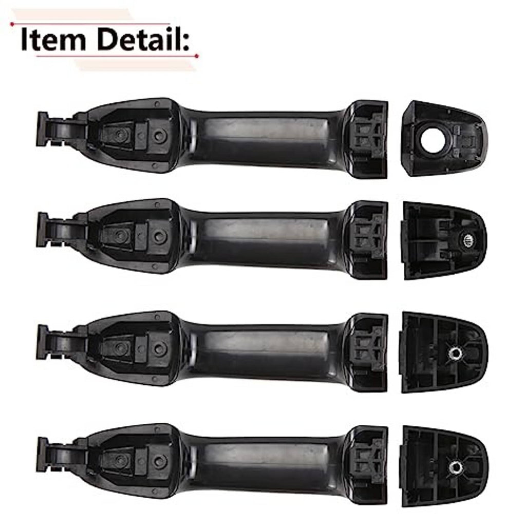 Black exterior door handle set with visible mounting hardware and inner housing pieces