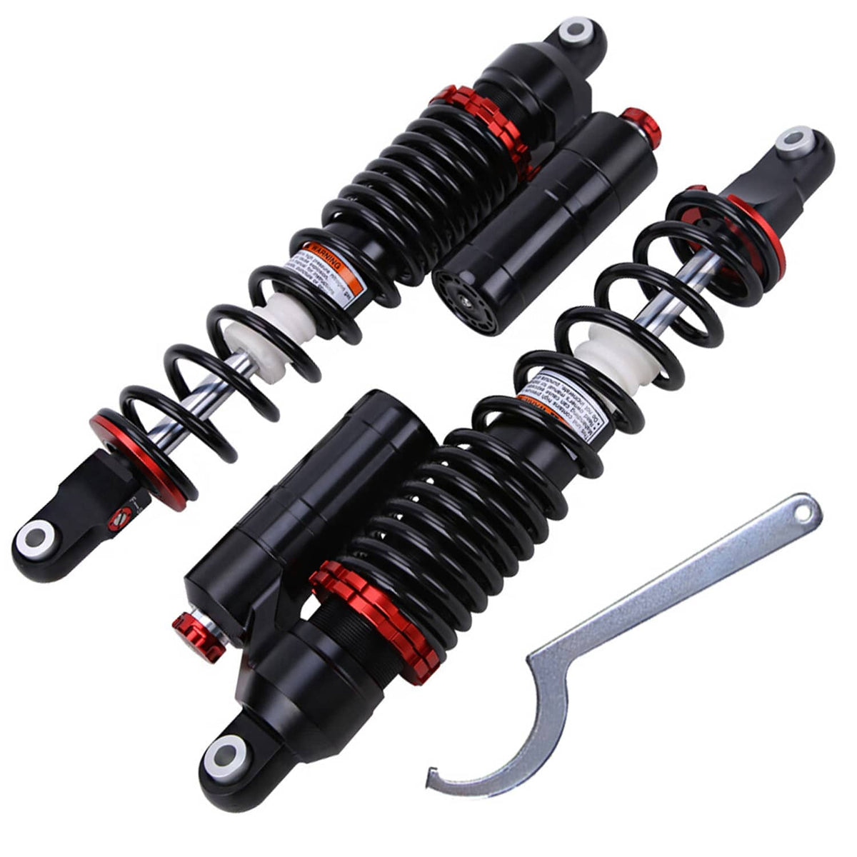 Front air shock absorbers pair with black coil springs, red accents, and mounting brackets