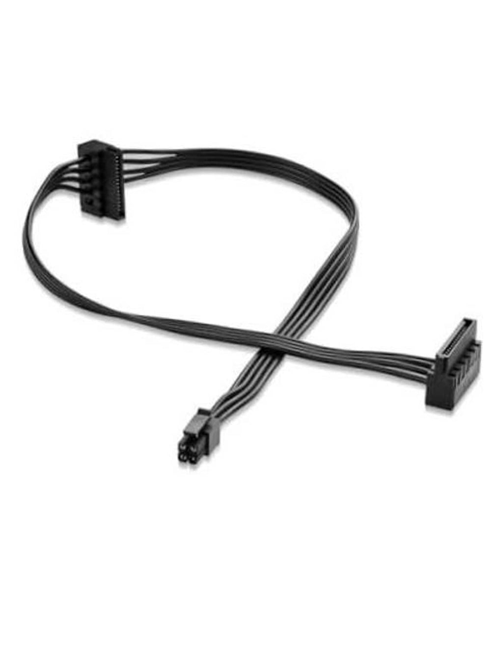 Black ATX 4-pin to dual SATA 15-pin adapter cable with two SATA power plugs
