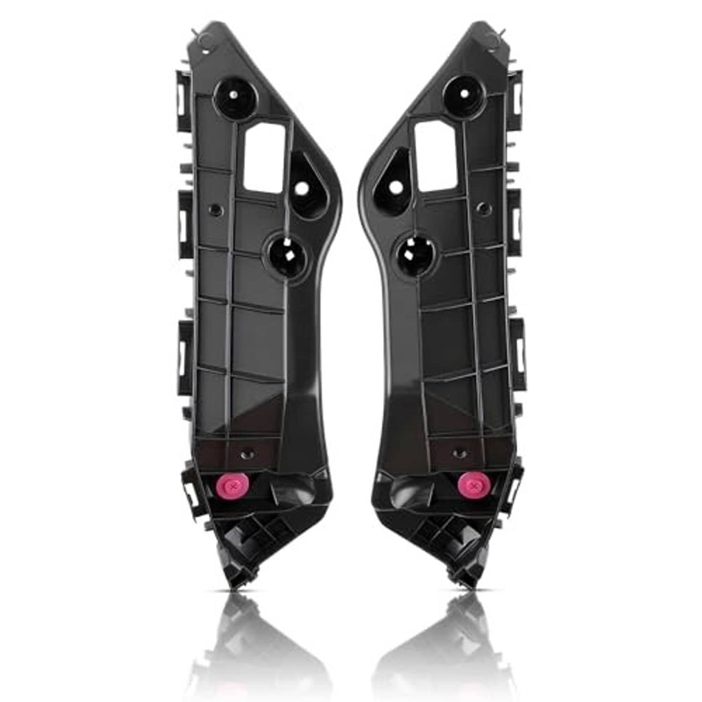 Black front bumper bracket pair with magenta clips and bolt holes