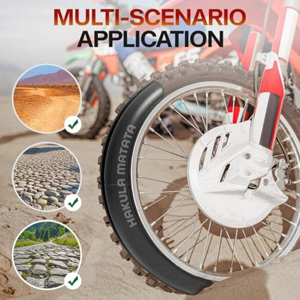 Black inner tube fitted inside dirt bike front wheel rim