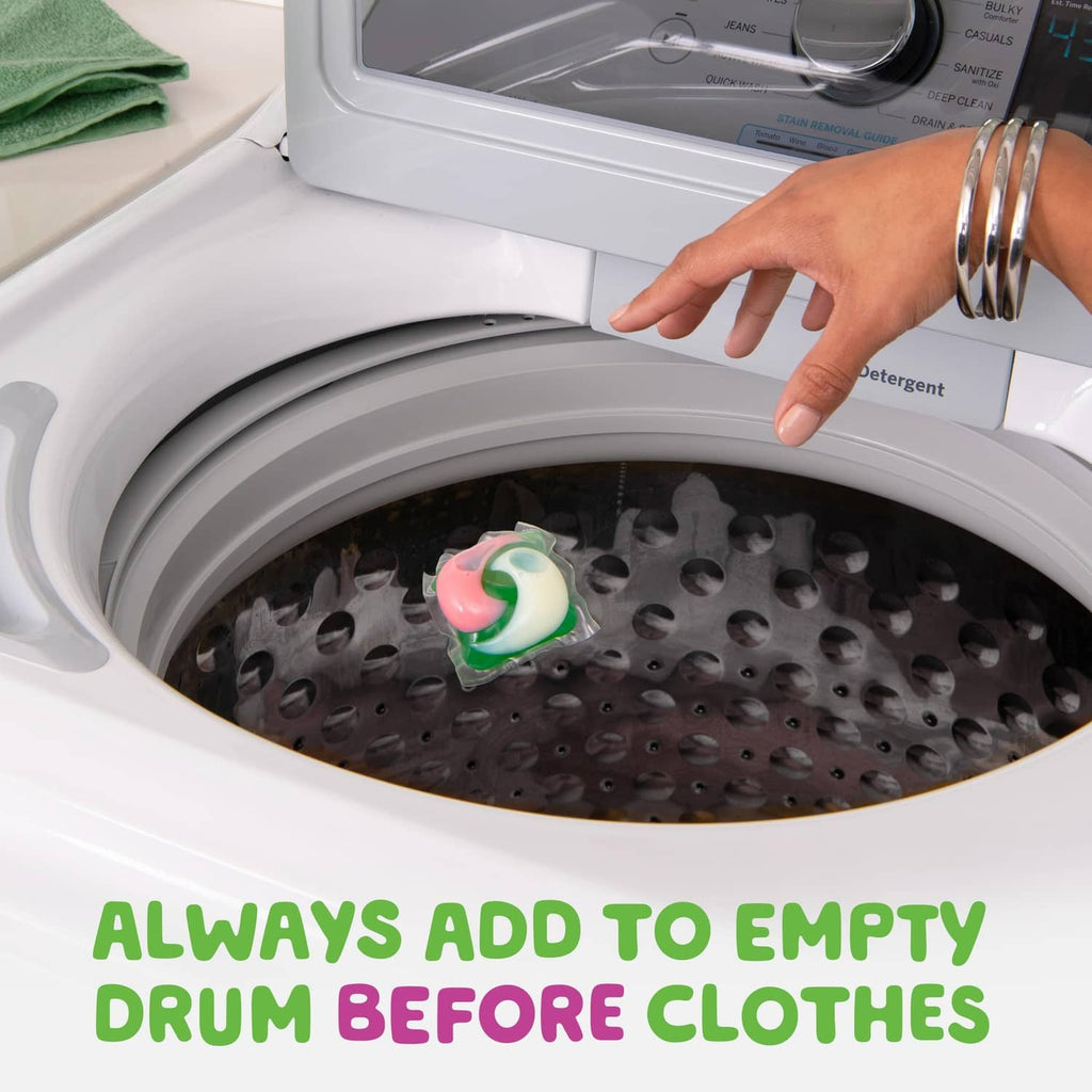 Laundry detergent pac placed in washing machine drum