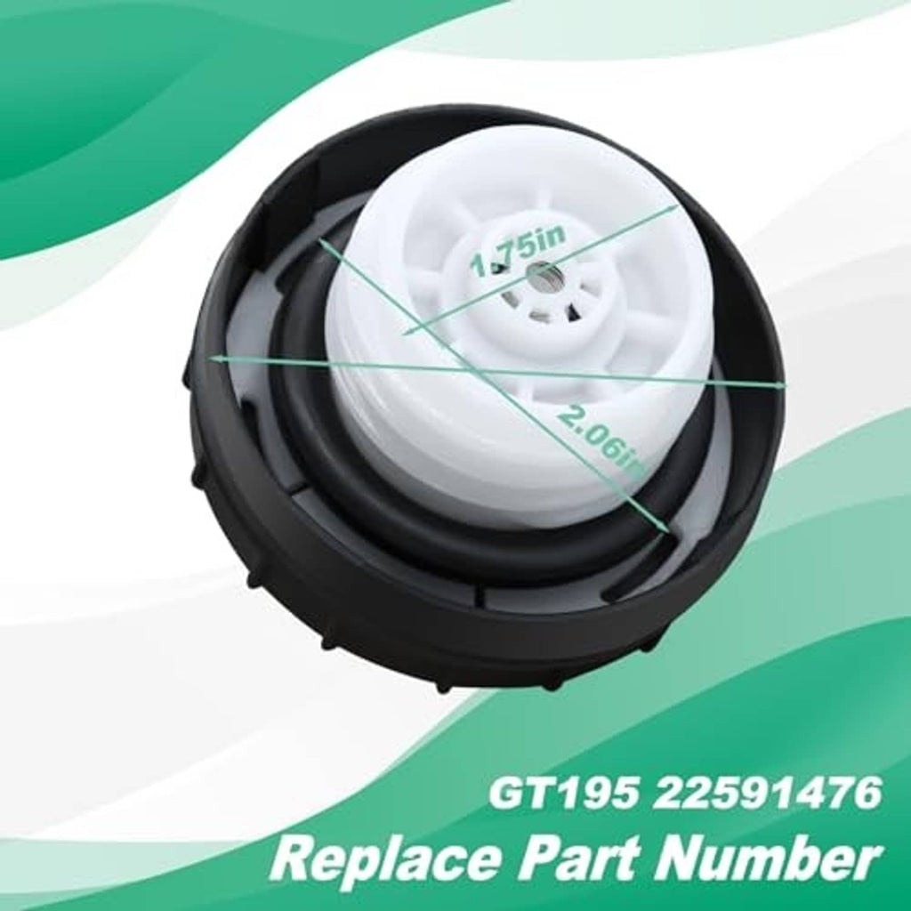 Fuel tank filler cap with white internal seal insert and measurement markings