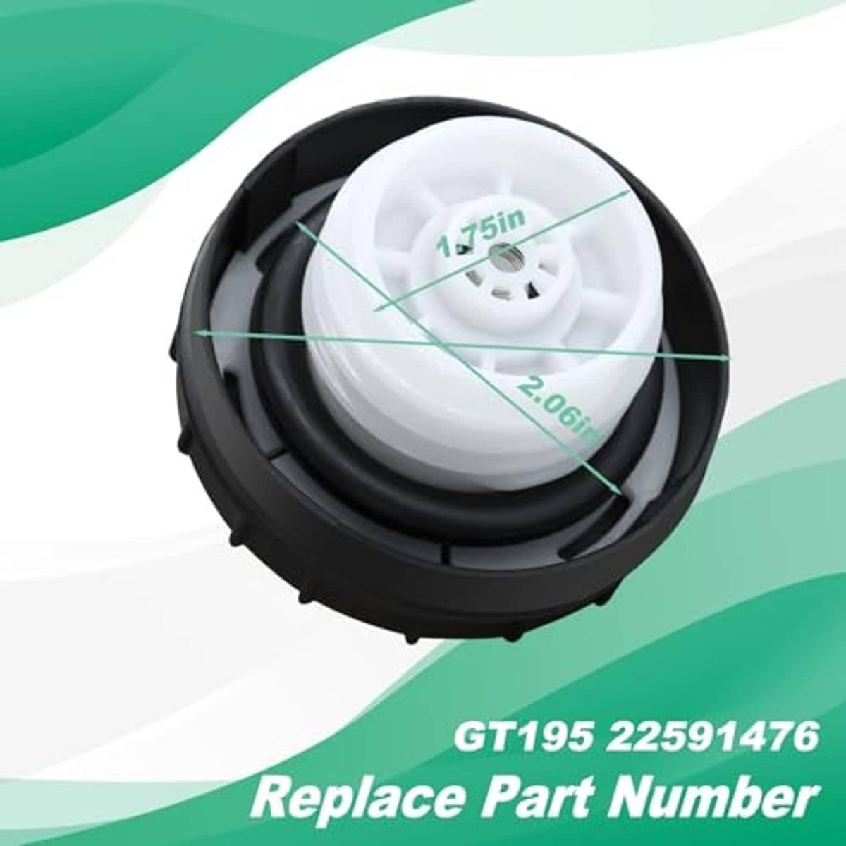Fuel tank filler cap with white internal seal insert and measurement markings