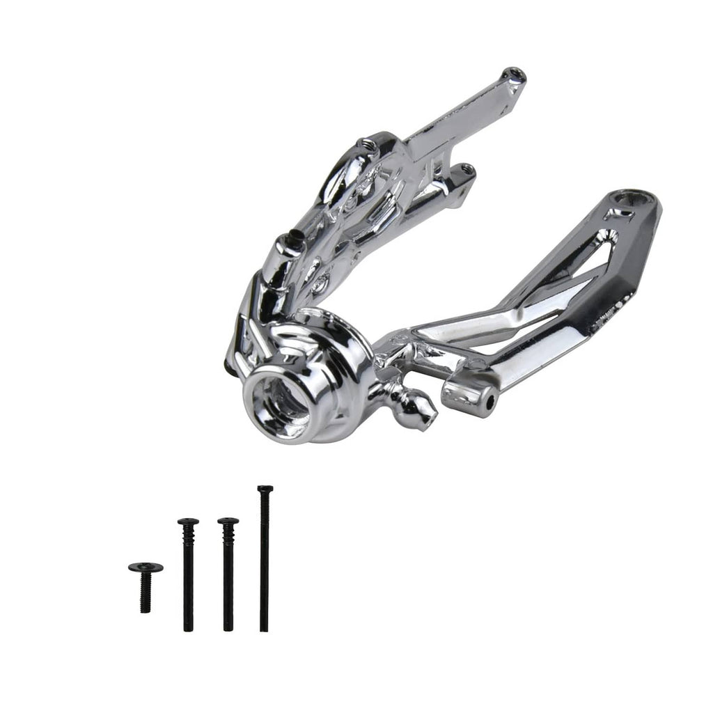 Silver RC car rear rocker arm assembly with link arms and hub mount