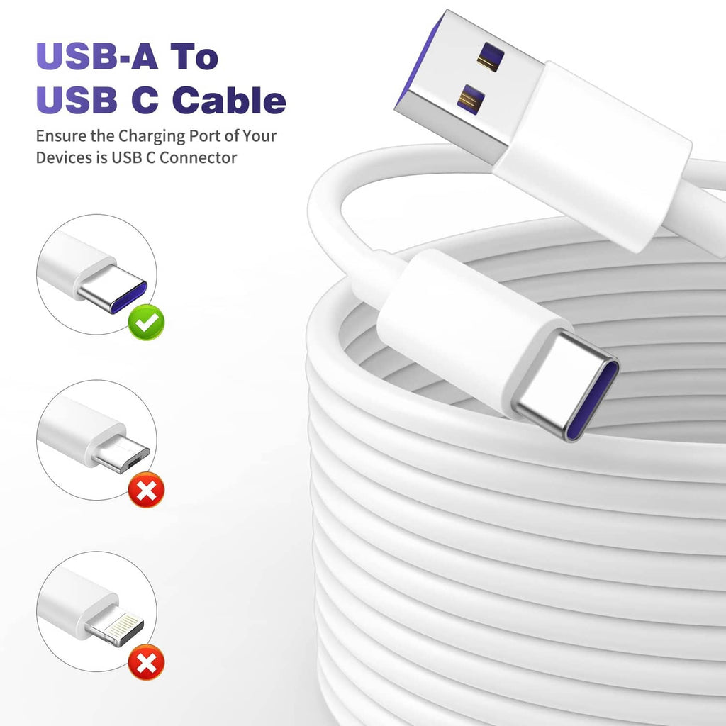 White USB-A to USB-C cable showing correct connector fit for USB-C charging port