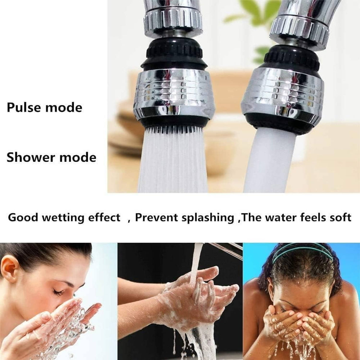 Faucet aerator sprayer with pulse and shower spray modes, chrome head and black ring