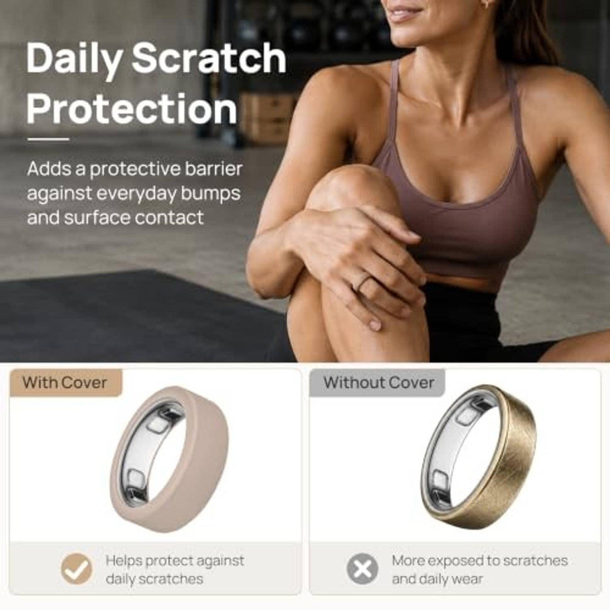 Silicone ring cover protecting a fitness-ring sensor