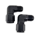 Black 90-degree AN male-to-female flare fitting adapter, double-piece set
