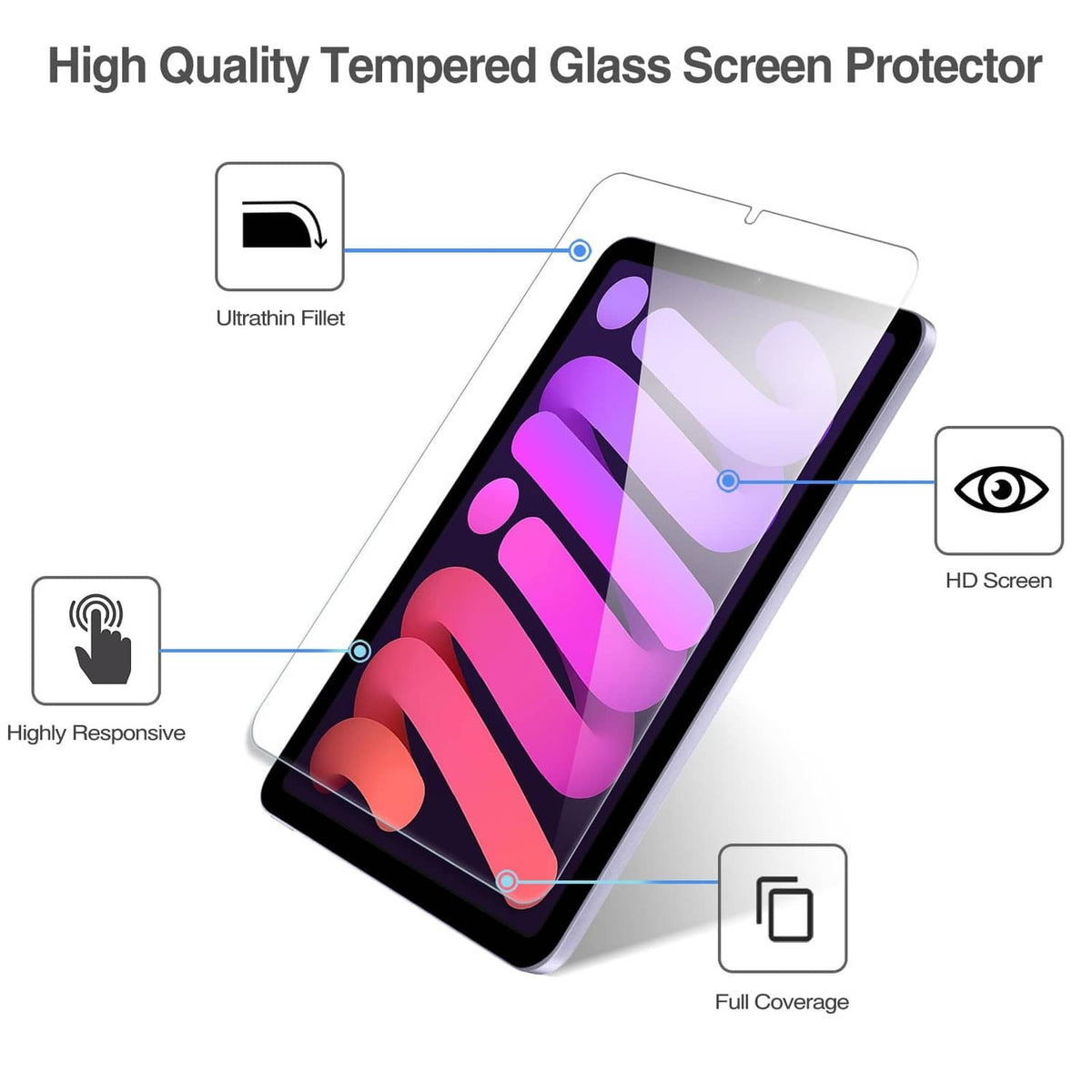 Tempered glass screen protector with full-coverage fit for iPad Mini