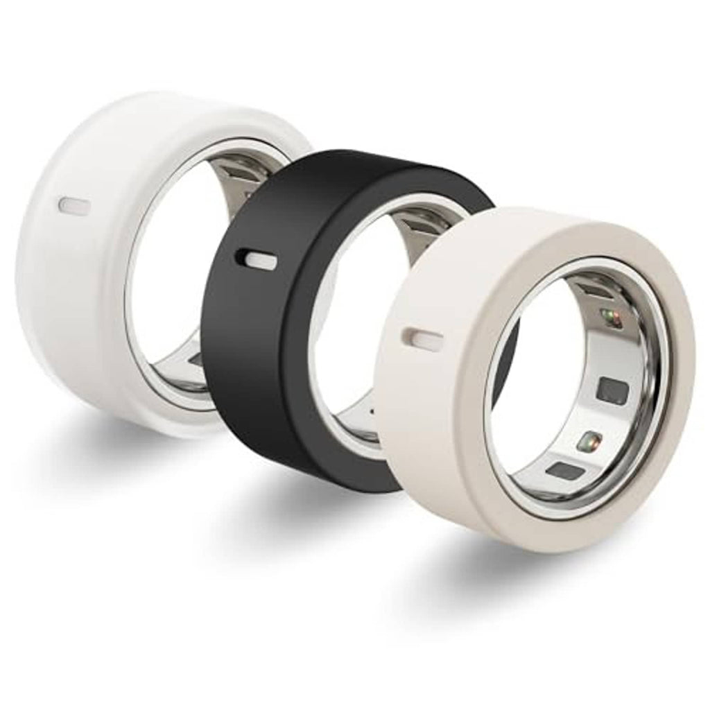 Protective ring cover set for Oura Ring 4, featuring white, black, and light beige covers