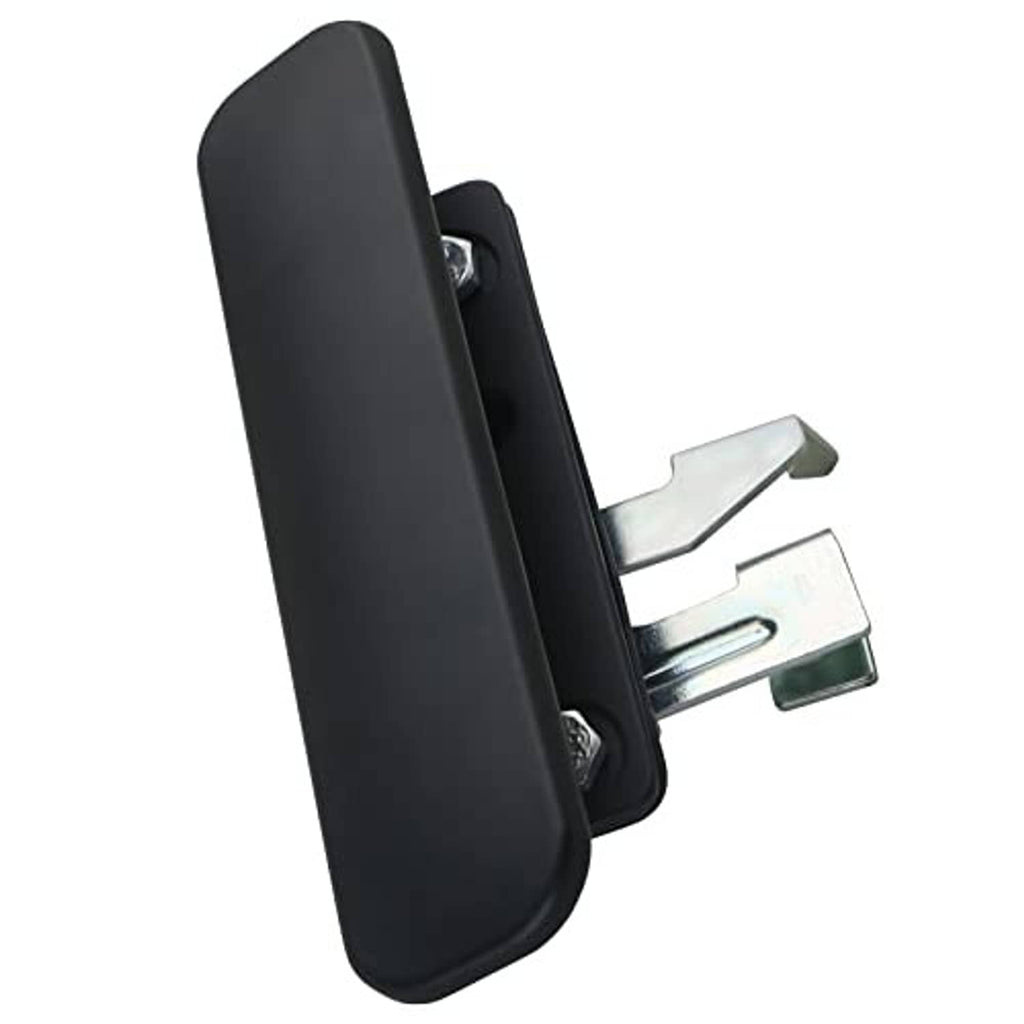 Black rear cargo door handle with silver metal latch pieces