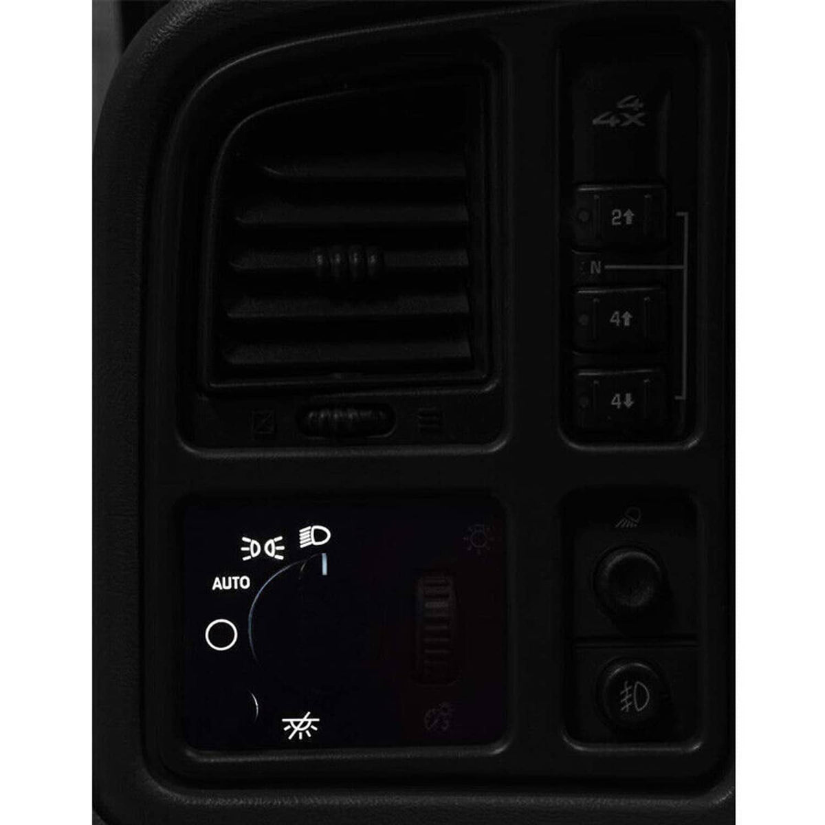 Installed headlight switch in dashboard with AUTO dial and icon markings