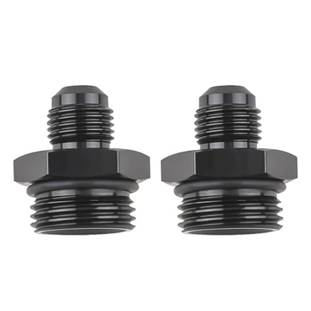 Black AN ORB O-ring adapter fittings with hex face and stacked threads
